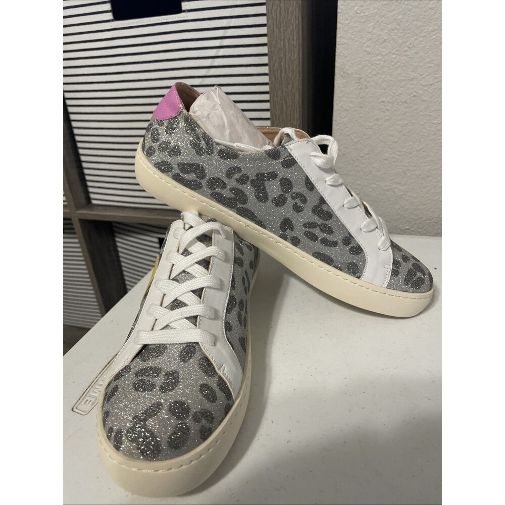 White Raven Shoes Womens 10 Casual Sneakers Leopard Glitter Silver Faux Leather